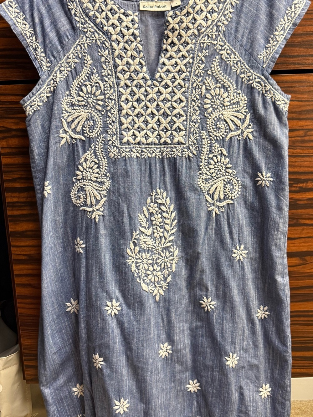 Roller Rabbit Chambray Blue Embroidered Mini Dress